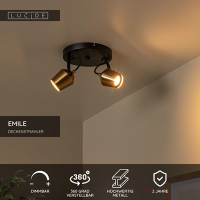 Lucide EMILE - Deckenstrahler - Ø 20 cm - 2xGU10 - Mattes Gold / Messing
